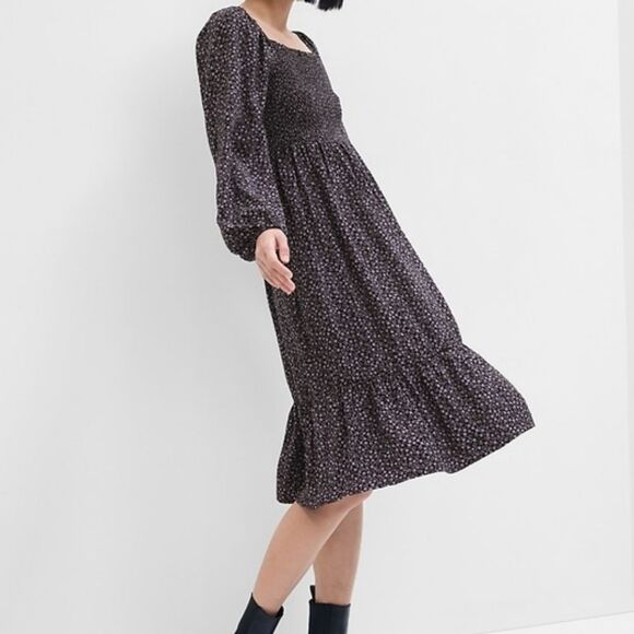 Gap Print Squareneck Midi Dress Long sleeve Size XXL - Picture 1 of 8
